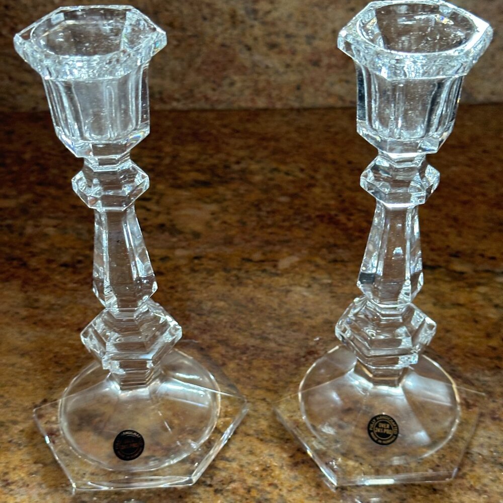 Crystal Candlesticks Made in Romania 7" Handcrafted Over 24% PBO NWOT